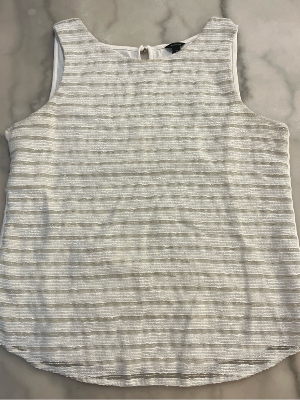 Sleeveless Textured Cream and Gold Stripe Shell Tank Top